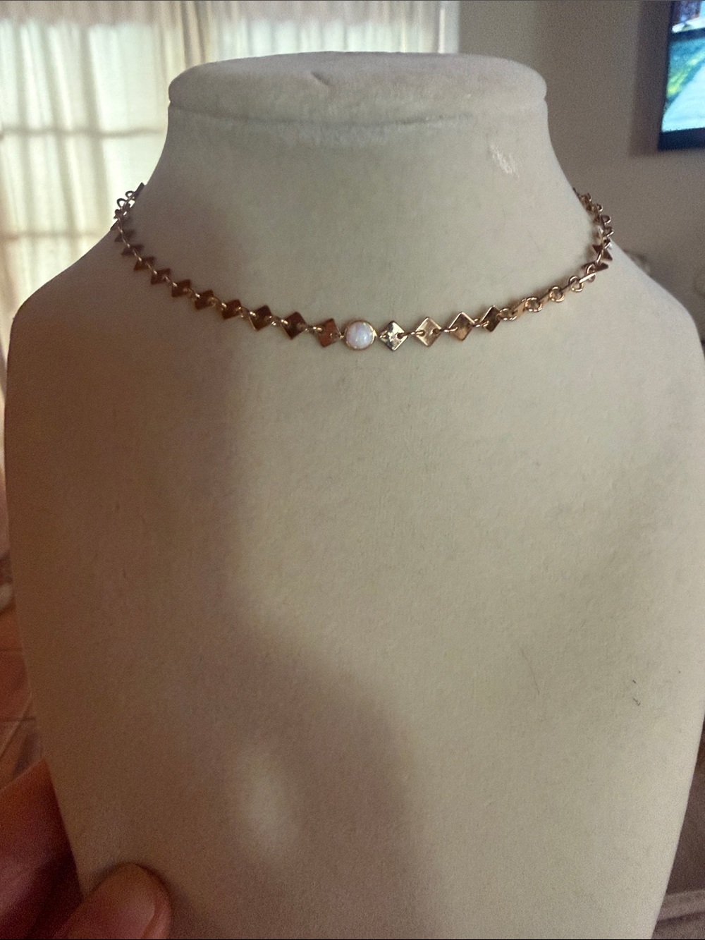 The 2 Bandits opal choker Gold Chain Necklace with Center opal Accent